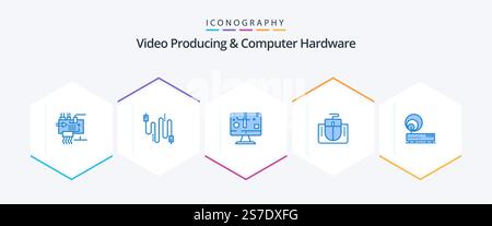 Video Producing And Computer Hardware 25 Blue icon pack including connection. mouse interface. communication. interface. graphics Stock Vector