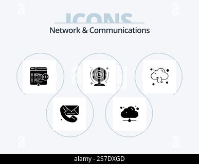 Network And Communications Glyph Icon Pack 5 Icon Design. computer. camera. online. cam. window Stock Vector