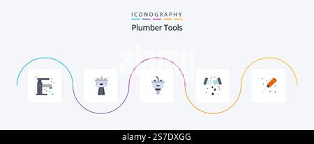 Plumber Flat 5 Icon Pack Including plumber. plumbing. disposal. plumber. leak Stock Vector