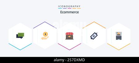 Ecommerce 25 Flat icon pack including laptop. tag. ecommerce. sale. ecommerce Stock Vector