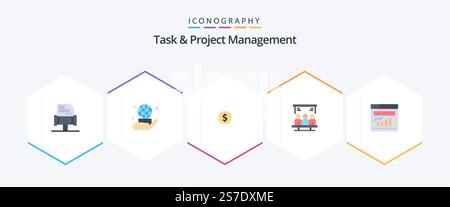Task And Project Management 25 Flat icon pack including web. graph. money. chart. technology Stock Vector