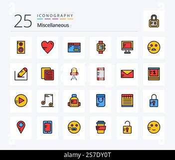 Miscellaneous 25 Line Filled icon pack including school. online. internet. computer. clock Stock Vector