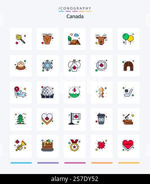Creative Canada 25 Line FIlled icon pack  Such As celebrate. mammal. adventure. elk. animal Stock Vector