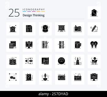 Design Thinking 25 Solid Glyph icon pack including chart. board. minus. analytics. object Stock Vector