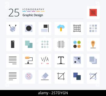Design 25 Flat Color icon pack including layers. ruler. creative. measure. web design Stock Vector