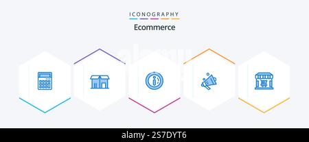 Ecommerce 25 Blue icon pack including shopping. ecommerce. ecommerce. shopping. speaker Stock Vector