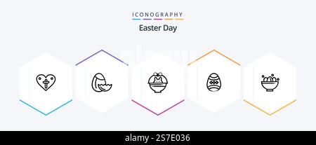 Easter 25 Line icon pack including easter. bowl. cart. egg. decoration Stock Vector