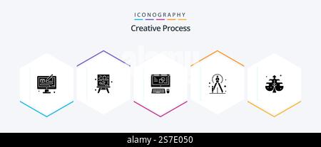 Creative Process 25 Glyph icon pack including process. leaf. key board. plant. creative Stock Vector