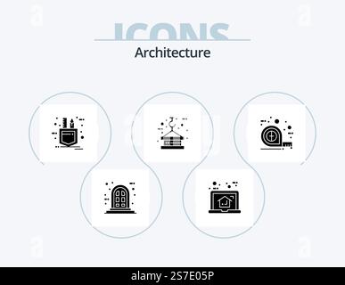 Architecture Glyph Icon Pack 5 Icon Design. measuring. rope. patch. lifting. crane Stock Vector