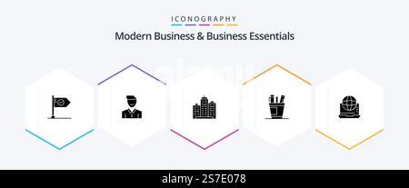 Modern Business And Business Essentials 25 Glyph icon pack including estate. architecture. client. building. person Stock Vector