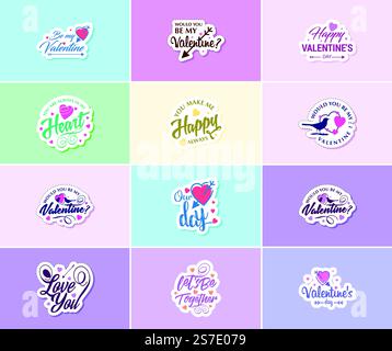 Heartwarming Valentine&rsquo;s Day Typography and Graphics Stickers Stock Vector