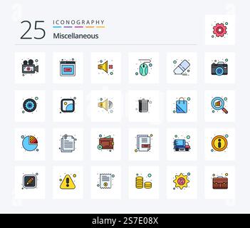 Miscellaneous 25 Line Filled icon pack including eraser. no. mouse. click Stock Vector