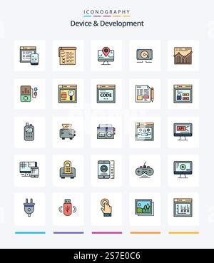 Creative Device And Development 25 Line FIlled icon pack  Such As web. loud. computer . speaker. music Stock Vector