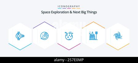Space Exploration And Next Big Things 25 Blue icon pack including habitation. construction. planet. colony. space Stock Vector