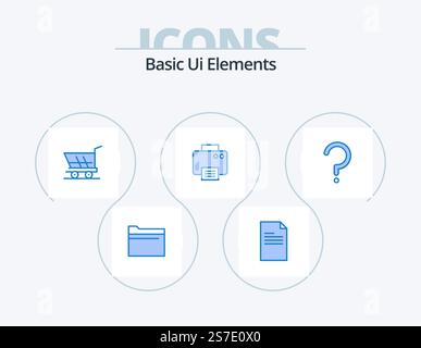 Basic Ui Elements Blue Icon Pack 5 Icon Design. question. machine. cart. printed. printer Stock Vector