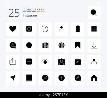 Instagram 25 Solid Glyph icon pack including sets. user. twitter. sets. people Stock Vector