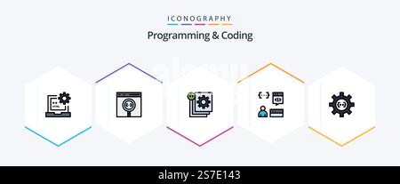 Programming And Coding 25 FilledLine icon pack including develop. app. develop. programming. development Stock Vector