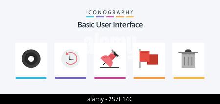 Basic Flat 5 Icon Pack Including . pin. ui. basic. Creative Icons Design Stock Vector