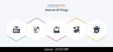 Internet Of Things 25 FilledLine icon pack including smart. home. router. cctv. surveillance Stock Vector