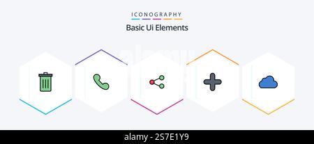 Basic Ui Elements 25 FilledLine icon pack including cloud. plus. call. new. sharing Stock Vector