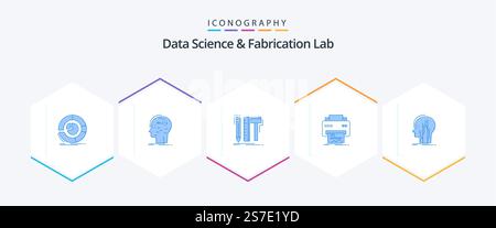 Data Science And Fabrication Lab 25 Blue icon pack including printing. digital. key. pencil. digital Stock Vector