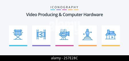 Video Producing And Computer Hardware Blue 5 Icon Pack Including statue. award. share. academy. movie. Creative Icons Design Stock Vector