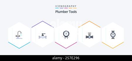 Plumber 25 Flat icon pack including . gauge. Stock Vector