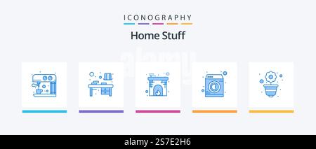 Home Stuff Blue 5 Icon Pack Including flower. chimney. washing. laundry. Creative Icons Design Stock Vector