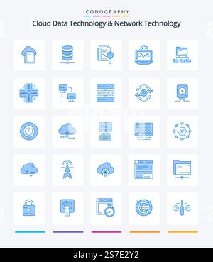 Creative Cloud Data Technology And Network Technology 25 Blue icon pack  Such As folders. computing. file. setting. laptop Stock Vector