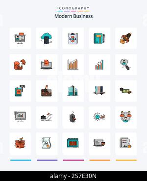 Creative Modern Business 25 Line FIlled icon pack  Such As process. diagram. cloud storage. business. safety Stock Vector
