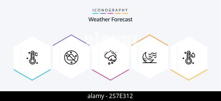 Weather 25 Line icon pack including . temperature. weather. rain. sleep Stock Vector