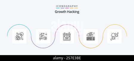 Hacking Line 5 Icon Pack Including scripting. keyboard. security. coding. hacker Stock Vector