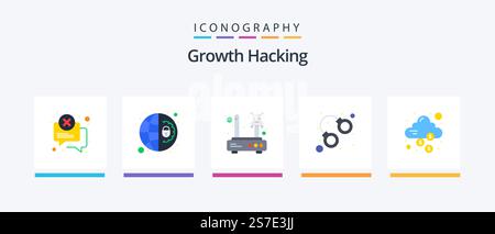 Hacking Flat 5 Icon Pack Including cloud. handcuff. error. bandit. router. Creative Icons Design Stock Vector