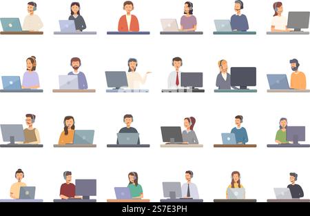 Call a consultant icons set cartoon vector. Service support. Center customer. Call a consultant icons set cartoon vector. Service support Stock Vector