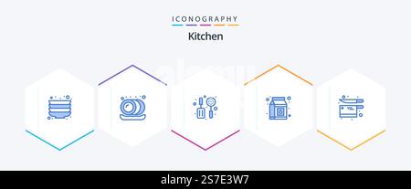 Kitchen 25 Blue icon pack including . pack. knife Stock Vector