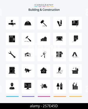 Creative Building And Construction 25 Glyph Solid Black icon pack  Such As building. legal. construction. law. gavel Stock Vector