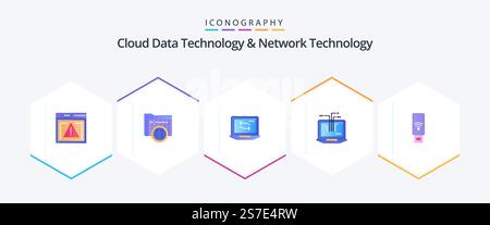 Cloud Data Technology And Network Technology 25 Flat icon pack including . signal. computer. servise . usb Stock Vector