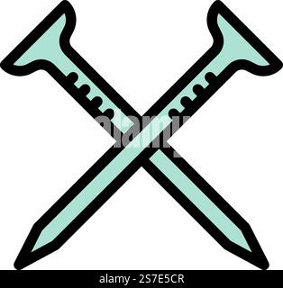 Crossed nails icon outline vector. Work design. Construction tool. Crossed nails icon outline vector. Work design Stock Vector