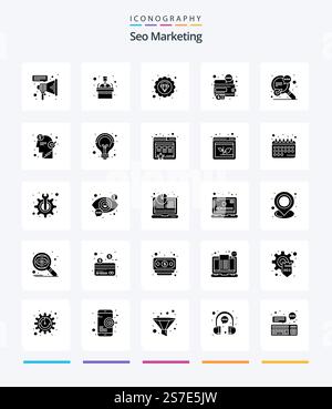 Creative Seo Marketing 25 Glyph Solid Black icon pack  Such As success. search. marketing seo.. money Stock Vector