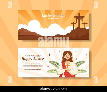 Happy Easter Sunday Day Horizontal Banner Flat Cartoon Hand Drawn Templates Background Illustration Stock Vector