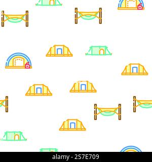 tent equipment tourism vector seamless pattern thin line illustration. tent equipment tourism vector seamless pattern Stock Vector
