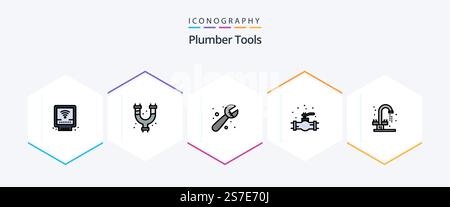 Plumber 25 FilledLine icon pack including . sink. mechanical. plumbing. bathroom Stock Vector
