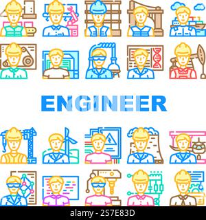 Engineering line icons. Teamwork, People and Technical documentation ...