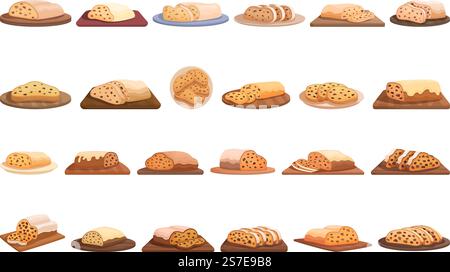 Stollen icons set cartoon vector. Winter food. Cake bread Stock Vector ...