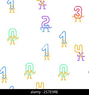 number character cute vector seamless pattern thin line illustration. number character cute vector seamless pattern Stock Vector