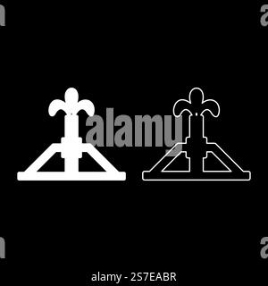 Oil derrick rig gusher set icon white color vector illustration image simple solid fill outline contour line thin flat style. Oil derrick rig gusher set icon white color vector illustration image solid fill outline contour line thin flat style Stock Vector