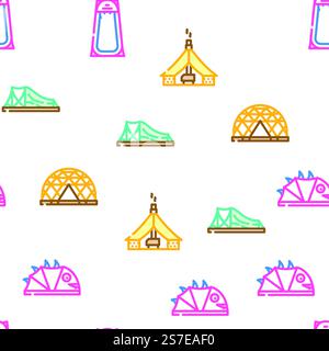 tent equipment tourism vector seamless pattern thin line illustration. tent equipment tourism vector seamless pattern Stock Vector