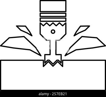 CNC milling machine material metalworking cutter plunger metalwork industry lathe plunge power tool technology tooling carving shavings contour outline line icon black color vector illustration image thin flat style simple. CNC milling machine material metalworking cutter plunger metalwork industry lathe plunge power tool technology tooling carving shavings contour outline line icon black color vector illustration image thin flat style Stock Vector