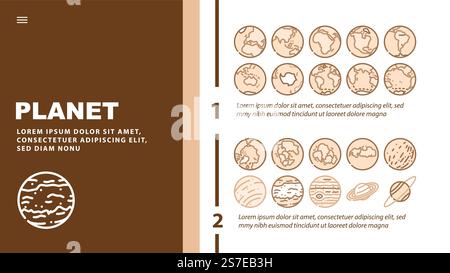 earth world globe planet landing web page header vector. map global, graphic sphere, environment ecology, green nature, eco continent earth world globe planet color illustrations. earth world globe planet landing header vector Stock Vector