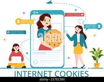 Internet Cookies Technology Illustration with Track Cookie Record of Browsing a Website in Flat Cartoon Hand Drawn Landing Page Templates Stock Vector